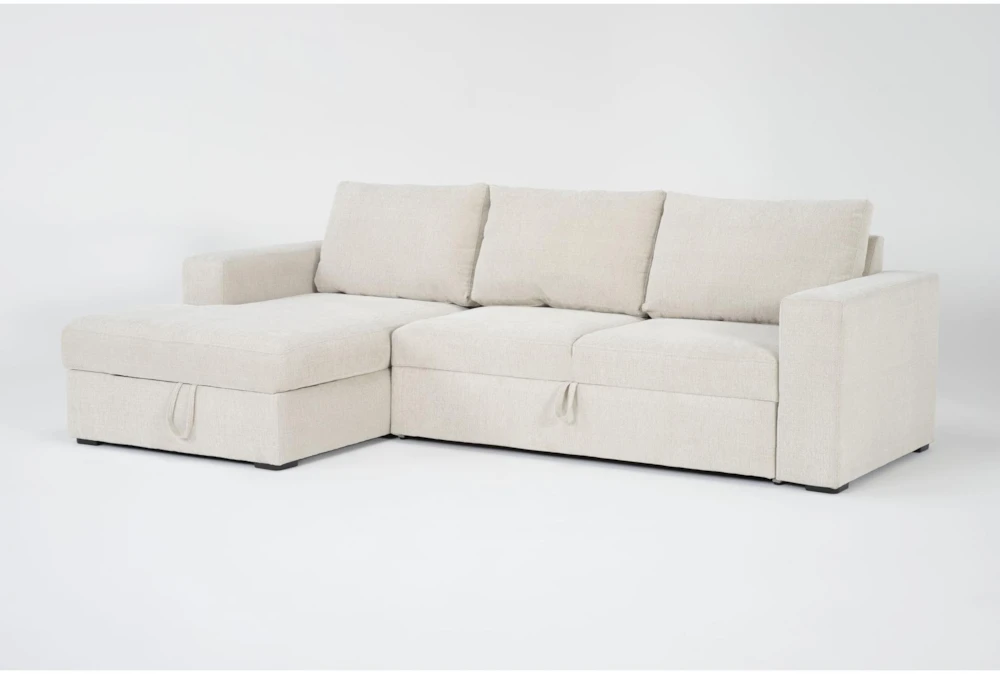 Sebastian Cream 111" 2 Piece Convertible Sleeper Sectional with Left Arm Facing Storage Chaise