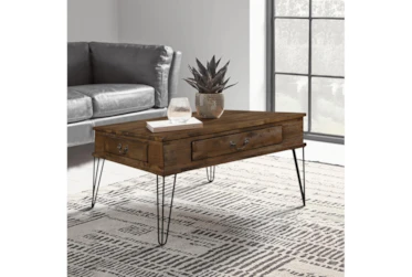 Pino Square Coffee Table with Drawer and Hairpin Legs