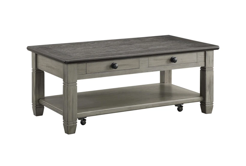 Every Two Tone Brown/Grey Storage Coffee Table With Wheels - 360