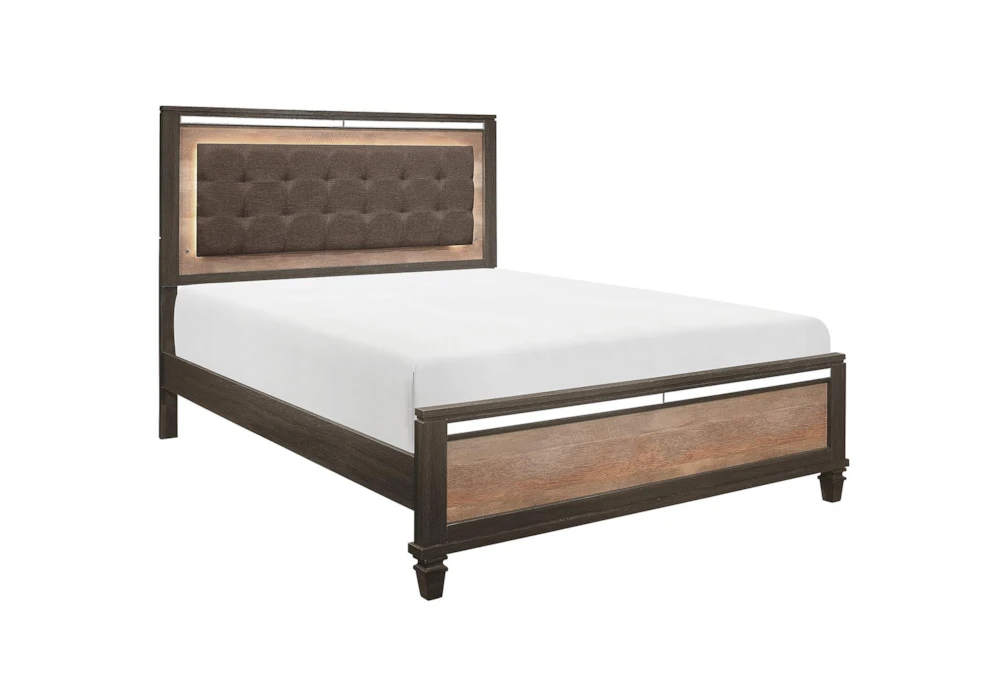 Axell King Wood & Upholstered Panel Bed With Led Lighting