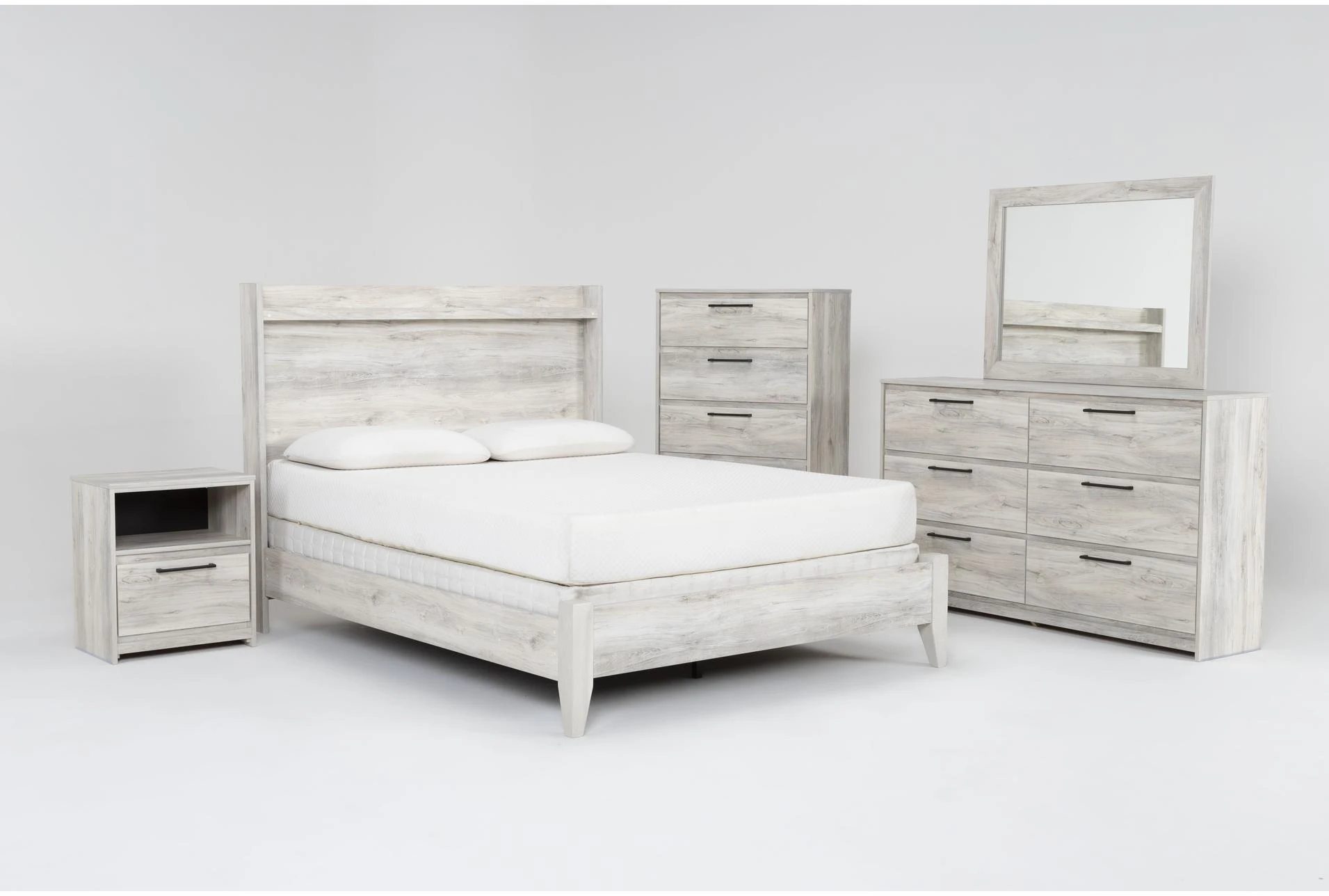 Baylie White King 5 Piece Bedroom Set With Dresser, Mirror, Chest Of ...