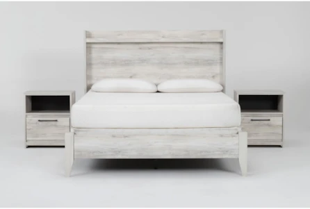 Renova Vintage Black Wood Bedroom Set, Queen Panel Bed, Dresser, Mirror, Nightstand
