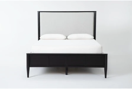 Austen Black Queen Wood & Upholstered Panel Bed - Main