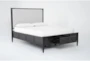 Austen Black Queen Wood & Upholstered Panel Bed With Footboard Storage - Side