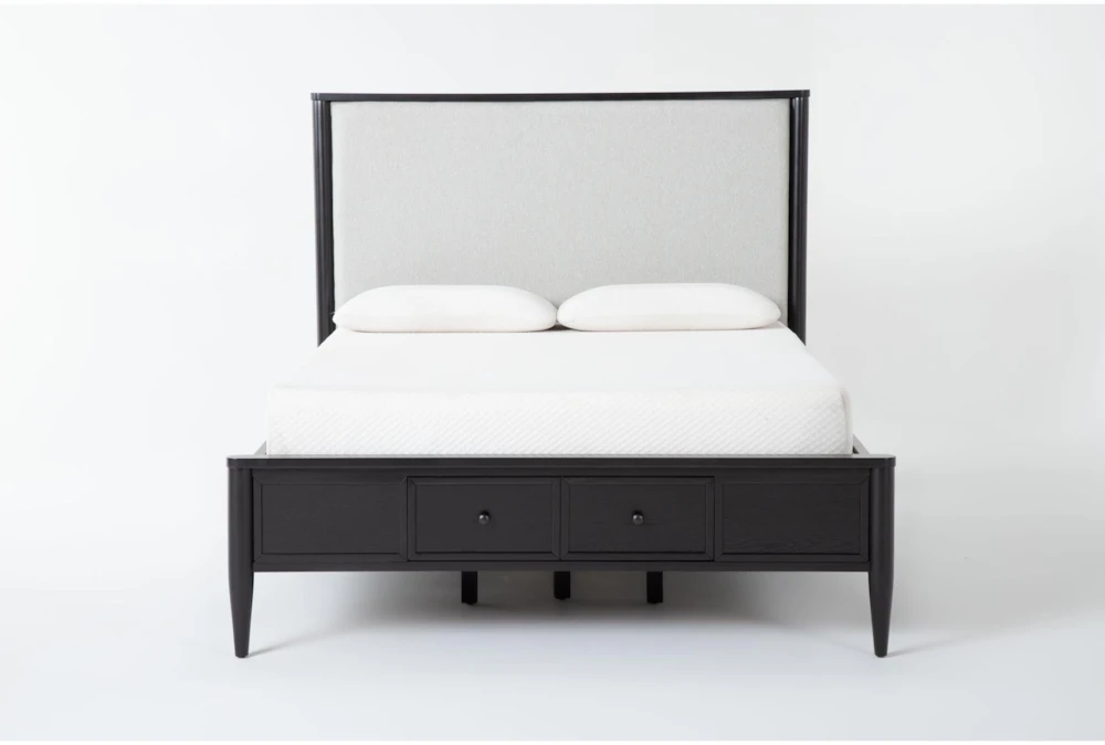Austen Black Queen Wood & Upholstered Panel Bed With Footboard Storage