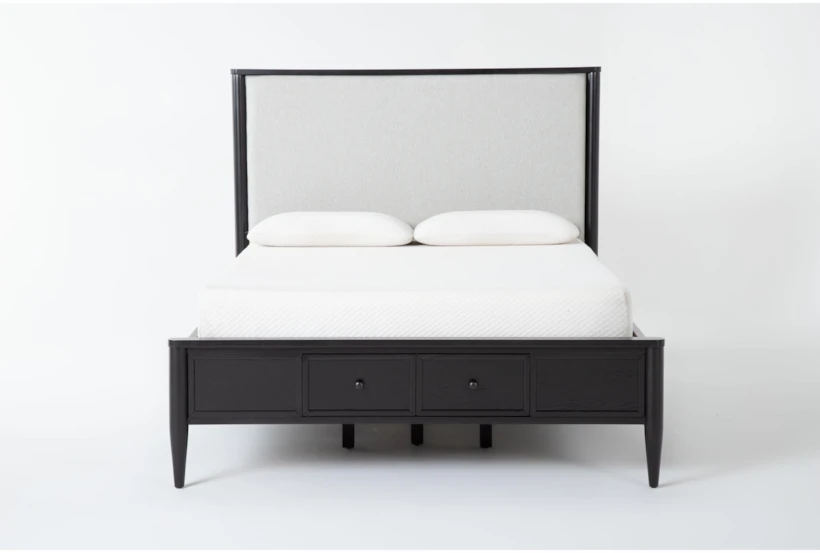 Austen Black Queen Wood & Upholstered Panel Bed With Footboard Storage - 360