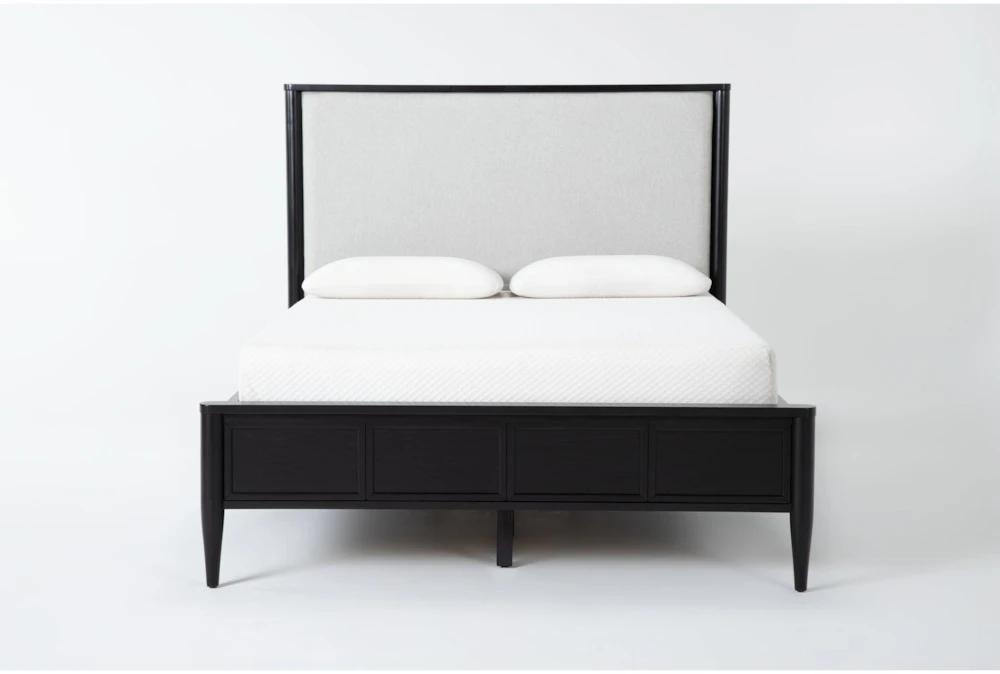 Austen Black California King Wood & Upholstered Panel Bed With Side Storage