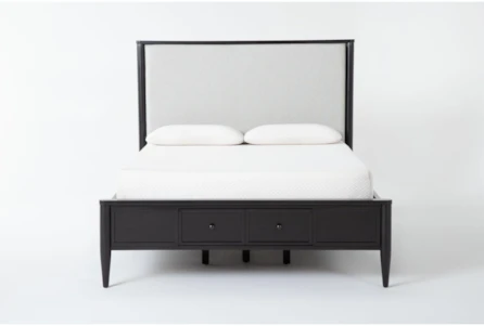 Austen Black California King Wood & Upholstered Panel Bed With Side & Footboard Storage - Main