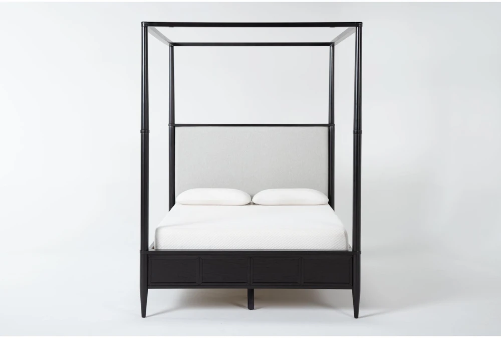 Austen Black Queen Wood & Upholstered Canopy Bed