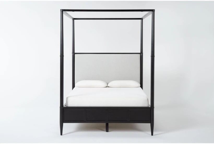 Austen Black Queen Wood & Upholstered Canopy Bed - 360