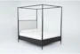 Austen Black Queen Wood & Upholstered Canopy Bed With Side & Footboard Storage - Side