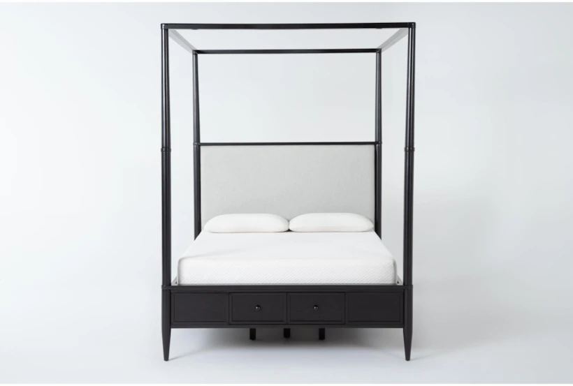 Austen Black King Wood & Upholstered Canopy Bed With Footboard Storage - 360