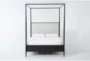 Austen Black King Wood & Upholstered Canopy Bed With Footboard Storage - Signature