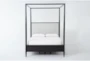 Austen Black California King Wood & Upholstered Canopy Bed With Side & Footboard Storage - Signature
