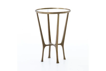 23" Brass Accent Table With Round Glass Top