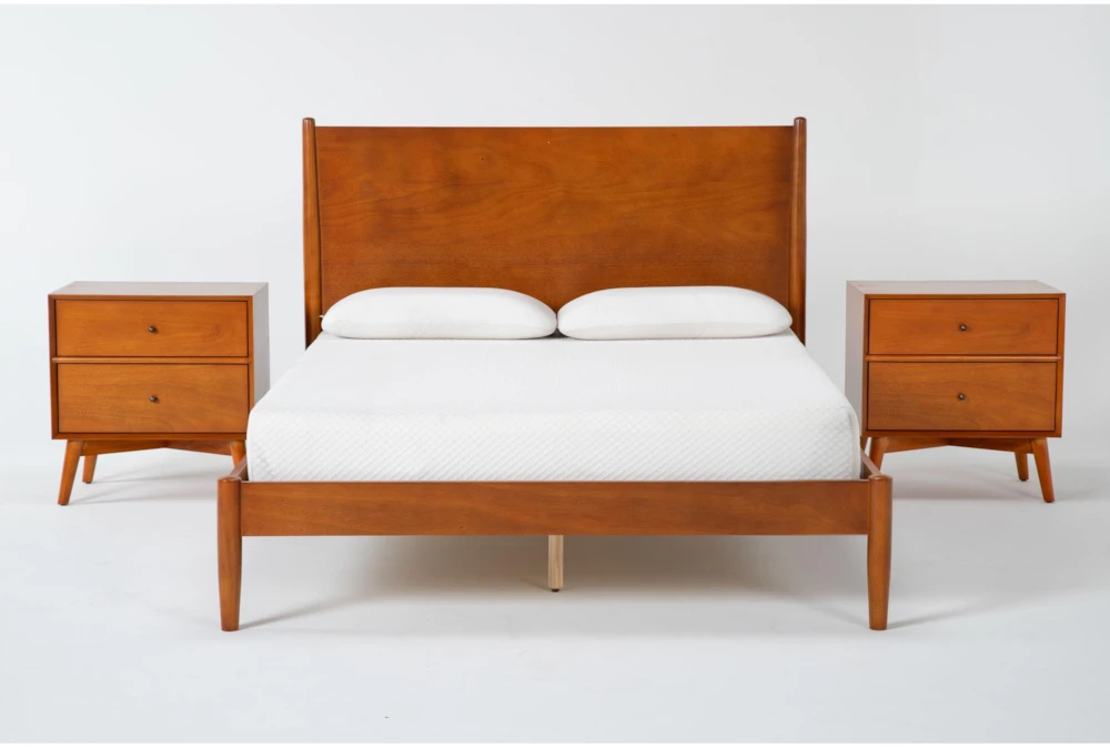 Alton Cherry II King Wood Platform Bed & Headboard 3 Piece Bedroom Set Set With 2 Nightstands