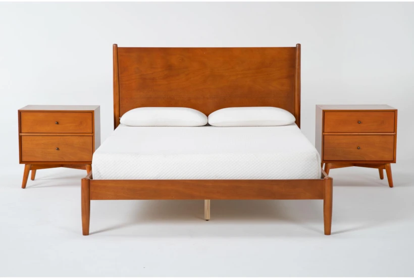 Alton Cherry II King Wood Platform Bed & Headboard 3 Piece Bedroom Set Set With 2 Nightstands - 360