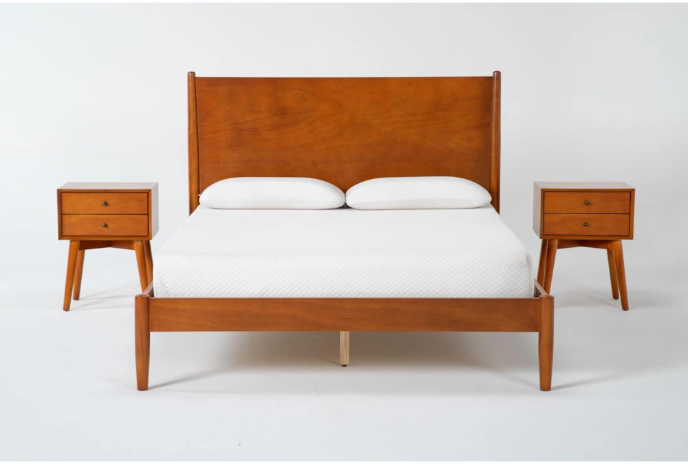 Alton Cherry II King Wood Platform Bed & Headboard 3 Piece Bedroom Set Set With 2 Night Tables