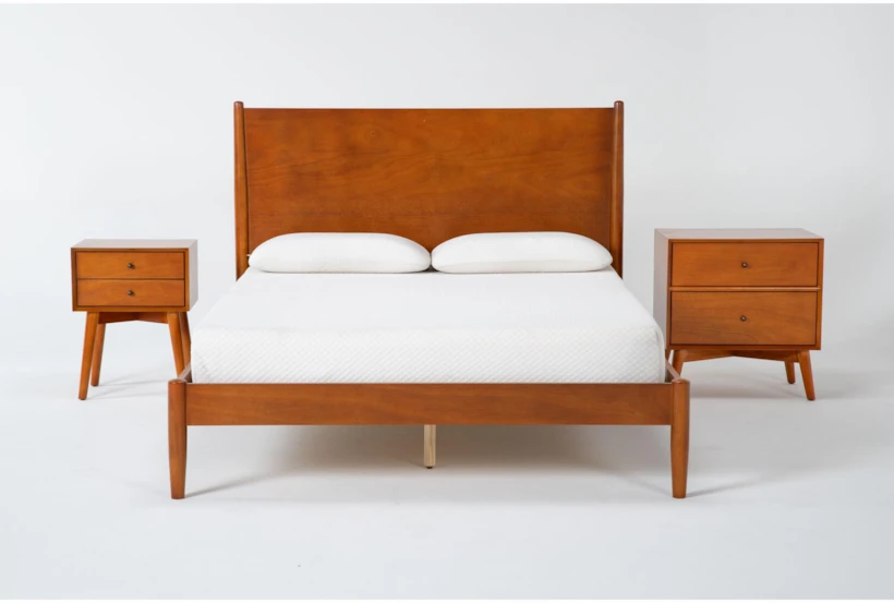 Alton Cherry II King Wood Platform Bed & Headboard 3 Piece Bedroom Set Set With Nightstand & Night Table - 360