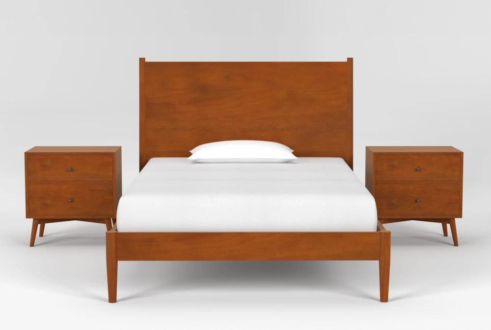 Alton Cherry II Full Wood Platform Bed & Headboard 3 Piece Bedroom Set Set With 2 Nightstands