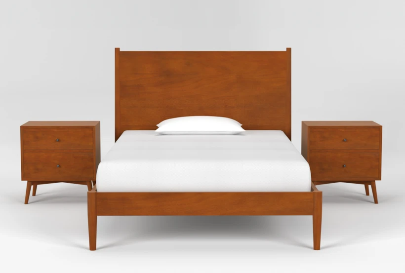 Alton Cherry II Full Wood Platform Bed & Headboard 3 Piece Bedroom Set Set With 2 Nightstands - 360