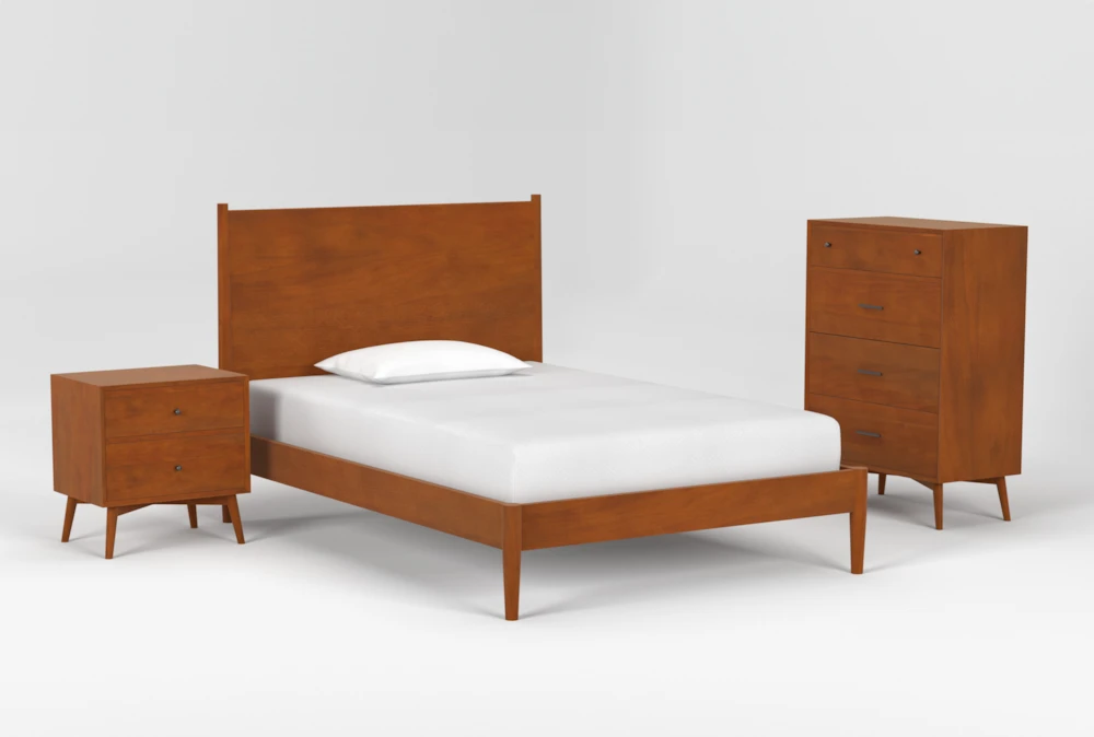 Alton Cherry II Full Wood Platform Bed & Headboard 3 Piece Bedroom Set Set