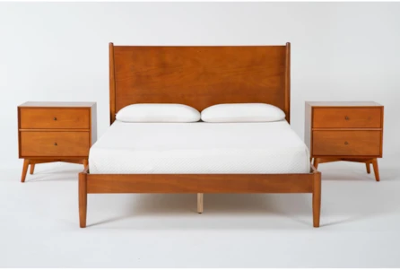 Alton Cherry II Queen Wood Platform Bed & Headboard 3 Piece Bedroom Set Set With 2 Nightstands - Main