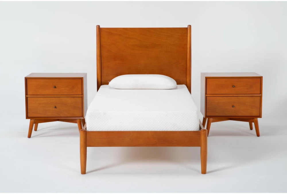 Alton Cherry II Twin Platform Bed + Headboard 3 Piece Bedroom Set Set With 2 Nightstands
