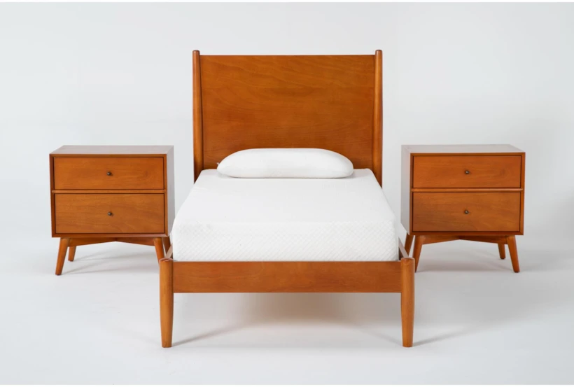 Alton Cherry II Twin Wood Platform Bed & Headboard 3 Piece Bedroom Set Set With 2 Nightstands - 360