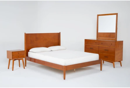 Alton Cherry II Queen Platform Bed + Headboard 4 Piece Bedroom Set Set With Night Table