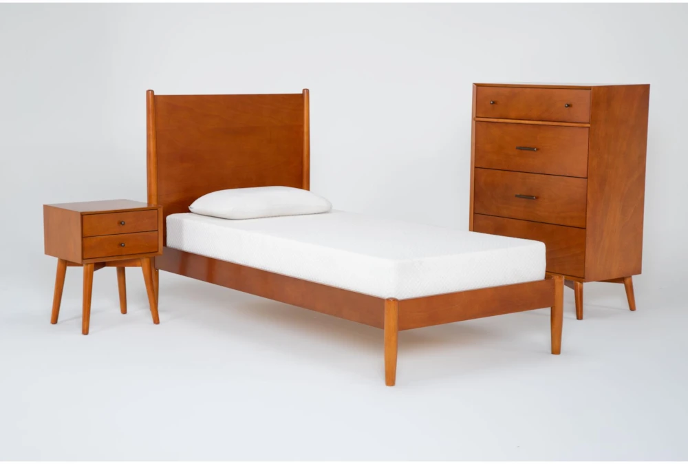 Alton Cherry II Twin Wood Platform Bed & Headboard 3 Piece Bedroom Set Set With Night Table