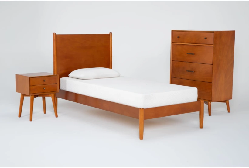 Alton Cherry II Twin Wood Platform Bed & Headboard 3 Piece Bedroom Set Set With Night Table - 360