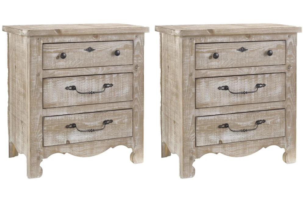 Natural Rustic Cottage 3-Drawer Nightstand Set Of 2