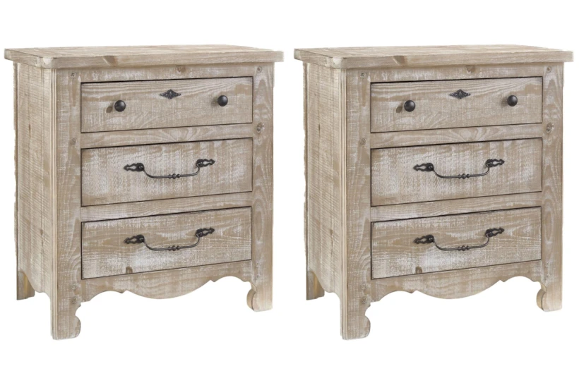 Natural Rustic Cottage 3-Drawer Nightstand Set Of 2 - 360