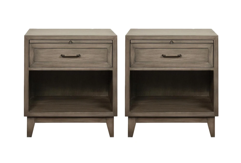 Sienna Grey 1-Drawer Nightstand With USB Set Of 2