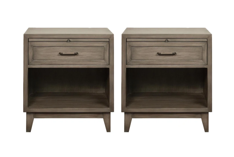 Sienna Grey 1-Drawer Nightstand With USB Set Of 2 - 360