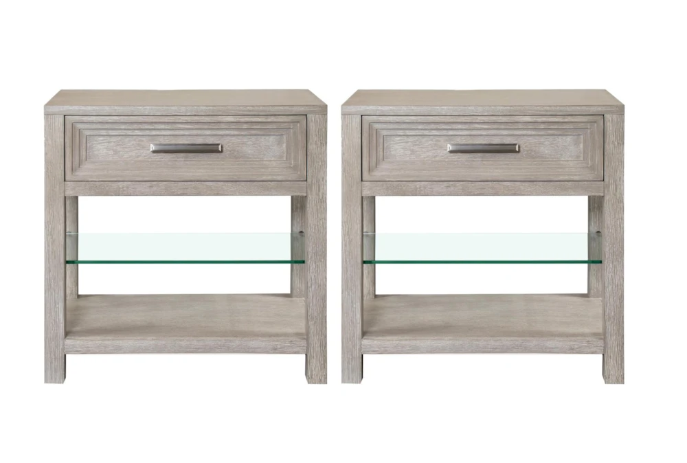 Lucia Grey 1-Drawer Nightstand With USB Set Of 2