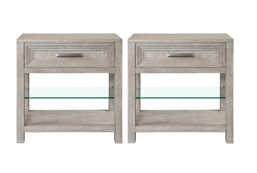 Lucia Grey 1-Drawer Nightstand With USB Set Of 2 - 360