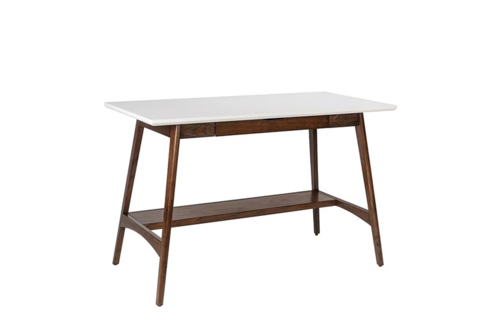 Porter 48" Small Mid Century Modern Pecan Wood 24" Desk With 1 Drawer + 1 Shelf
