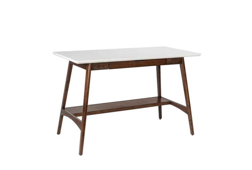 Porter 48" Small Mid Century Modern Pecan Wood 24" Desk With 1 Drawer + 1 Shelf - 360