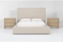 Porto Queen Upholstered Storage 3 Piece Bedroom Set With 2 Voyage Natural 2 Drawer Nightstands By Nate Berkus + Jeremiah Brent - Signature