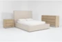 Porto California King Upholstered Storage 3 Piece Bedroom Set With Voyage Natural Dresser + 2 Drawer Nightstand By Nate Berkus + Jeremiah Brent - Signature