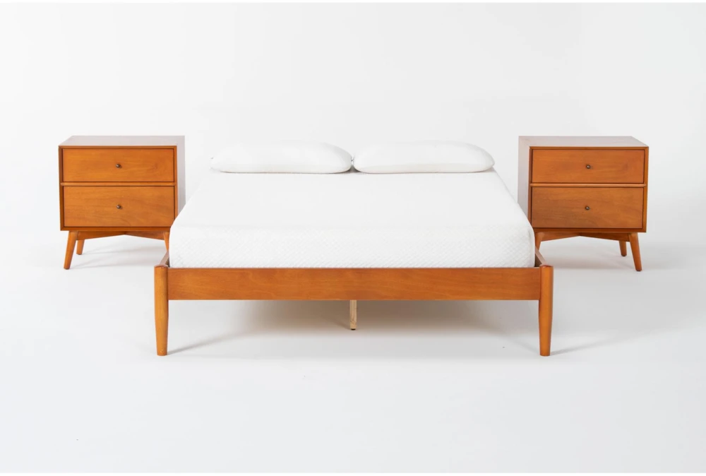 Alton Cherry II California King Wood Platform 3 Piece Bedroom Set With 2 Nightstands