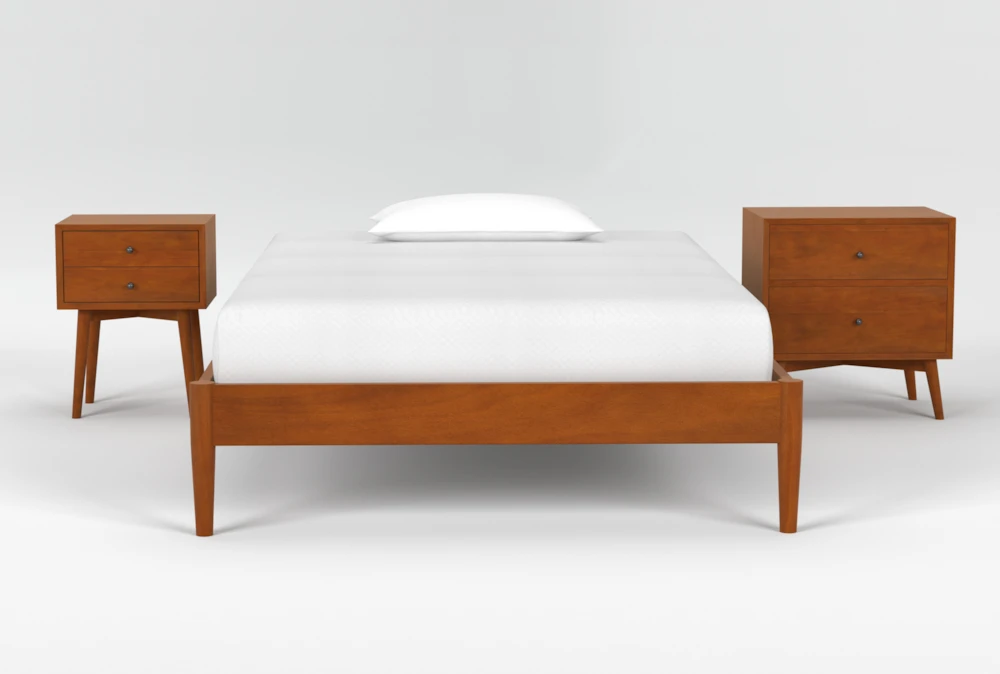 Alton Cherry II Full Wood Platform 3 Piece Bedroom Set With Nightstand & Night Table