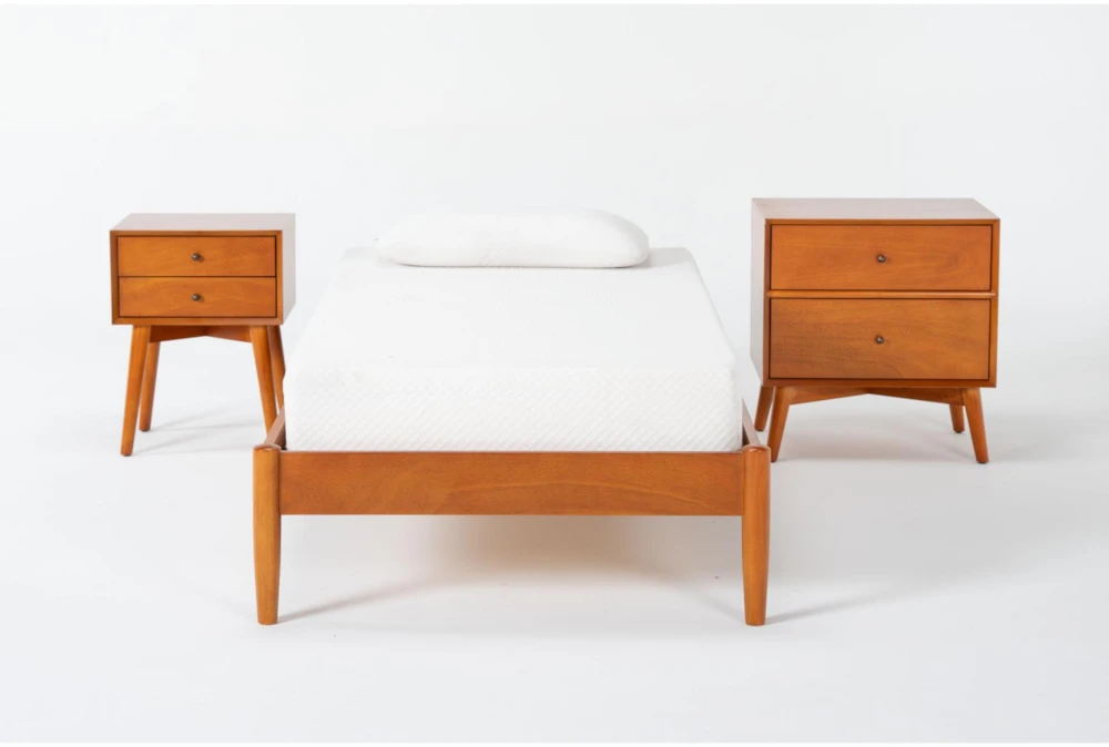Alton Cherry II Twin Wood Platform 3 Piece Bedroom Set With Nightstand & Night Table