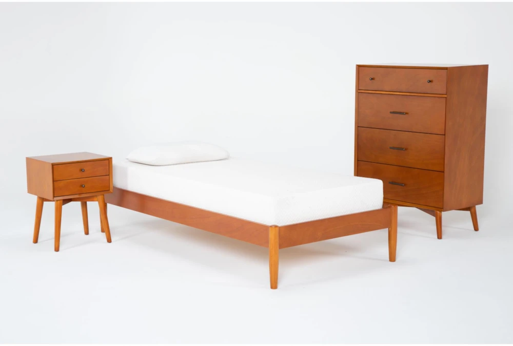 Alton Cherry II Twin Wood Platform 3 Piece Bedroom Set With Night Table