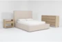 Porto California King Upholstered Storage 3 Piece Bedroom Set With Voyage Natural Dresser + 1 Drawer Nightstand By Nate Berkus + Jeremiah Brent - Signature