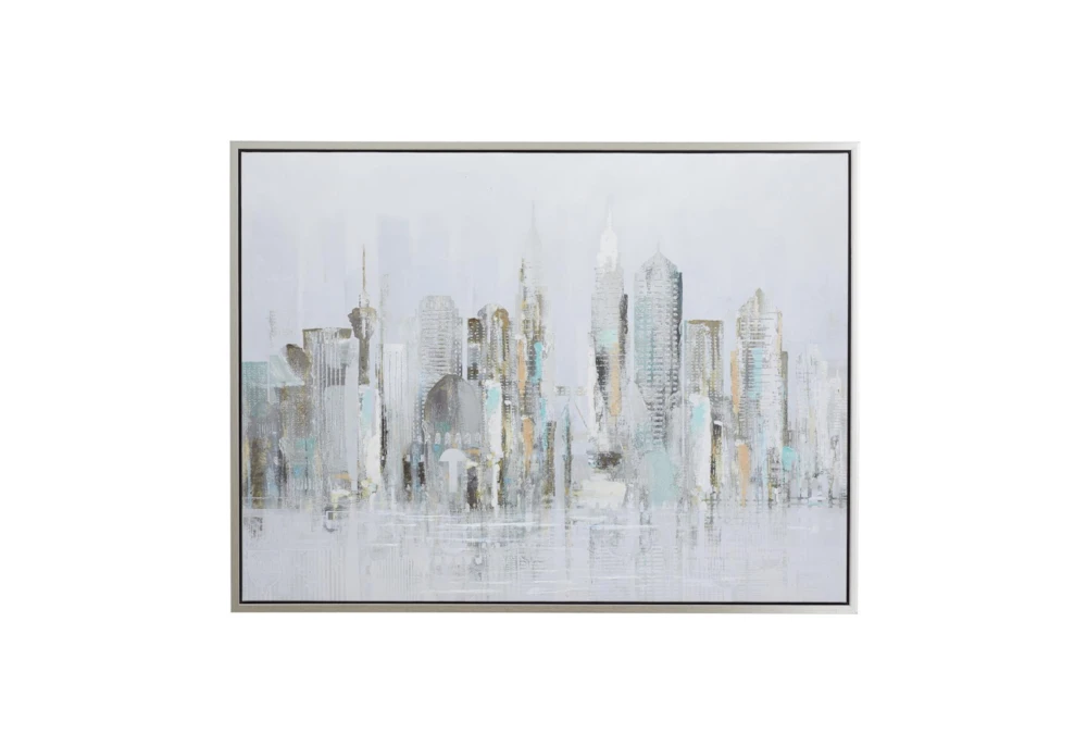 48X36 Abstract Grey Buildings With Silver Frame