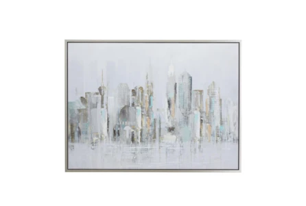 48X36 Abstract Grey Buildings With Silver Frame - Main