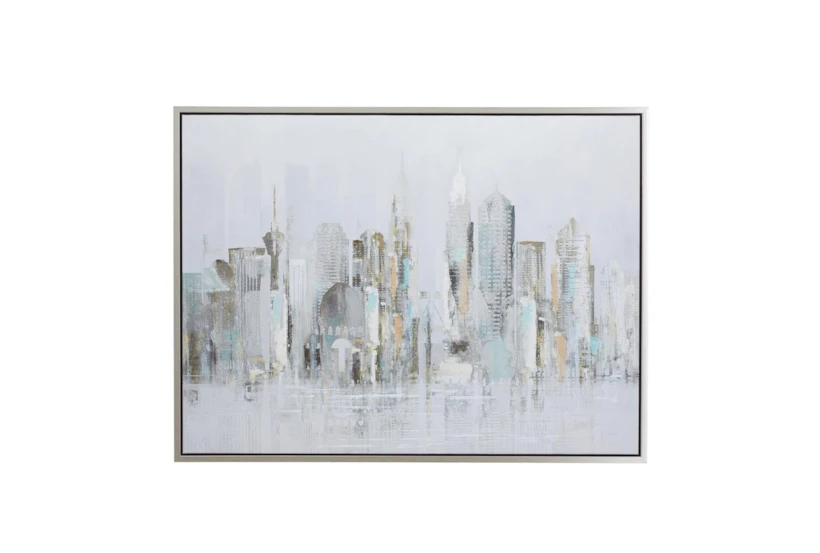 48X36 Abstract Grey Buildings With Silver Frame - 360